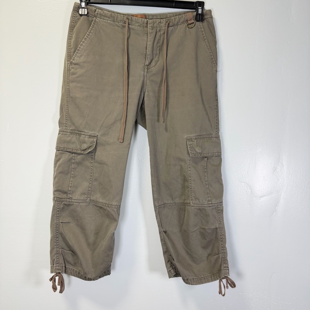 Vintage 90s Momento‎ Casual Drawstring Cropped Cargo Pants Army Green Sz 6